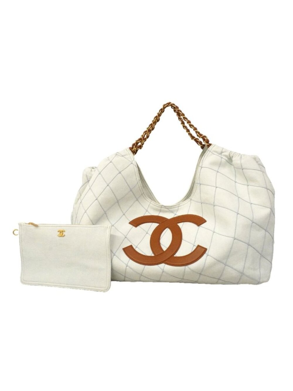 Chanel Chain Tote Bag Coco Beach Denim Blue Gold